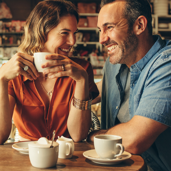 Middle Aged Couple at Coffee Shop